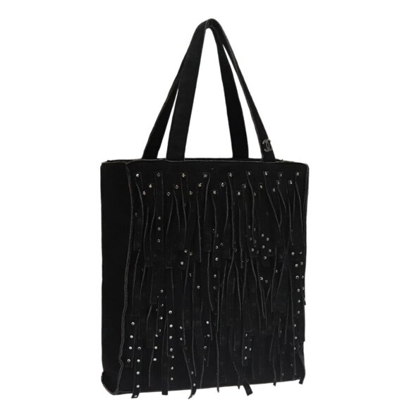 CHANEL Tote Bag Suede Black CC Auth FF5957V - Picture 1 of 16